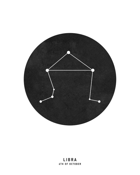 Libra Zodiac Black Star Map