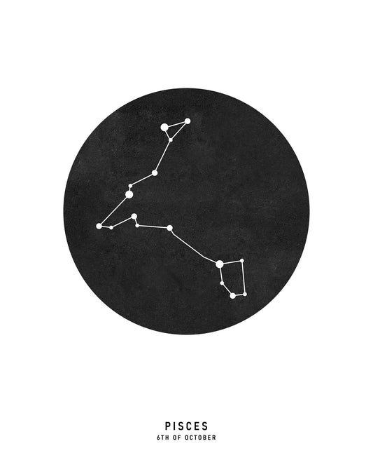 Pisces Zodiac Black Star Map