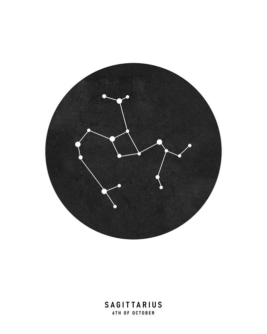 Sagittarius Zodiac Black Star Map