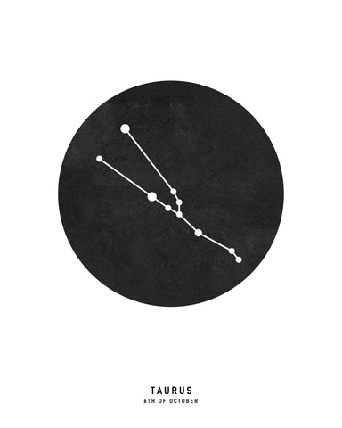 Taurus Zodiac Black Star Map