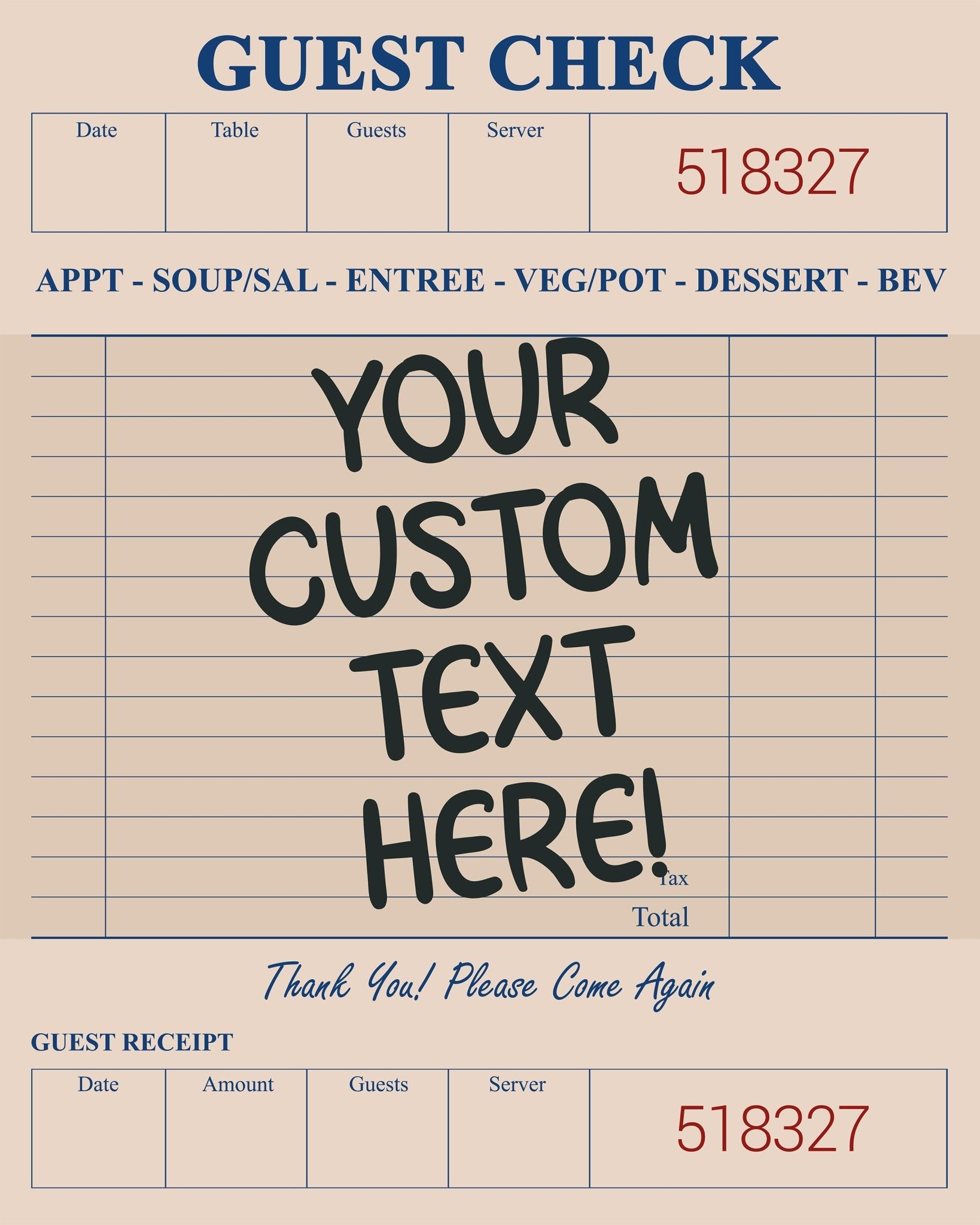 Guest Check Personal – Poster Master