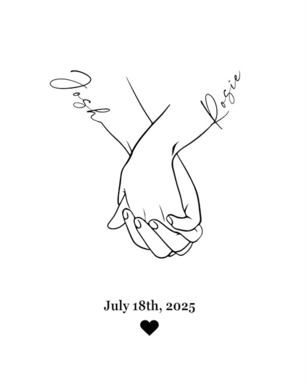 TeenInBlue Personalized Couple's Name & Holding Hands Print